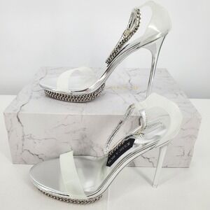Jessica Rich Silver Chain Trim‎ Stiletto Clear Strap Heels Womens Size 40=10